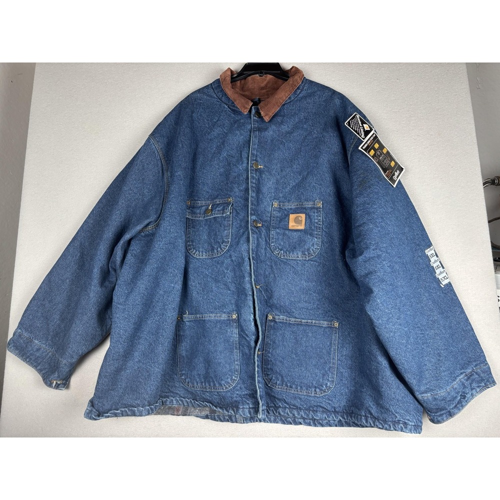 Vintage Carhartt Jacket Mens 5XL Blue Denim Blanket Lined Chore Coat C59DST